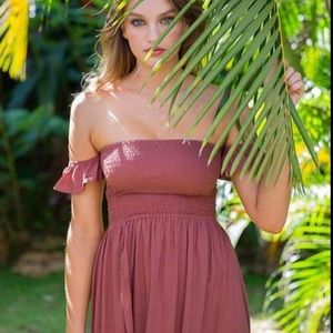 Keliki Hawaii Open Back Flutter Sleeve Off Shoulder Midi Dress Size XS